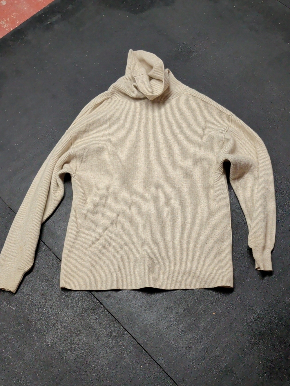 Free People Oversized Cream Ribbed Turtleneck Sweater